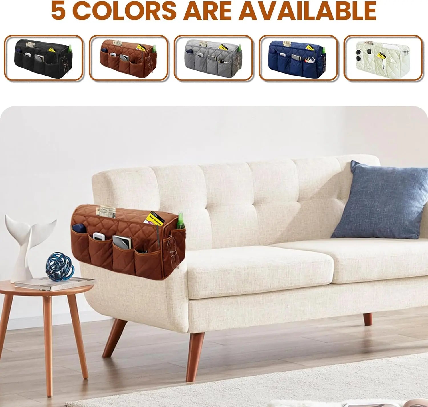 sofa-armrest-organizer-with-pockets-color-options-on-sofa - Warmmore Inc.