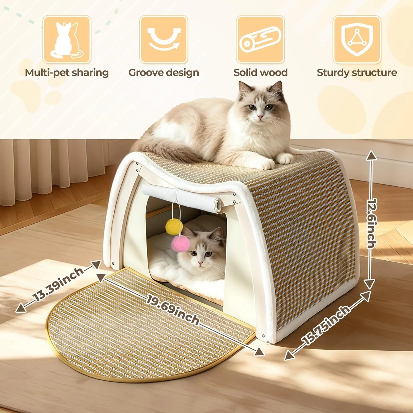 Durable solid wood frame cat houses for indoor cats showing stability
