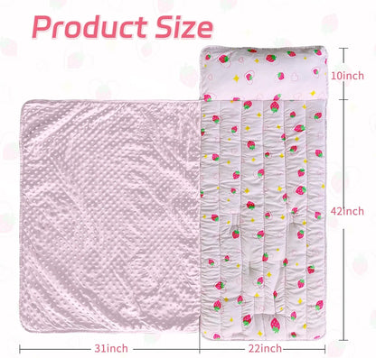 Googgoing toddler sleep sack with attached blanket and strawberry print measuring 42 by 22 inches