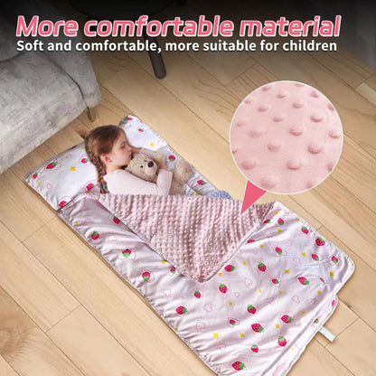 Googgoing toddler sleep sack with soft pink textured fabric and strawberry pattern for comfortable naps
