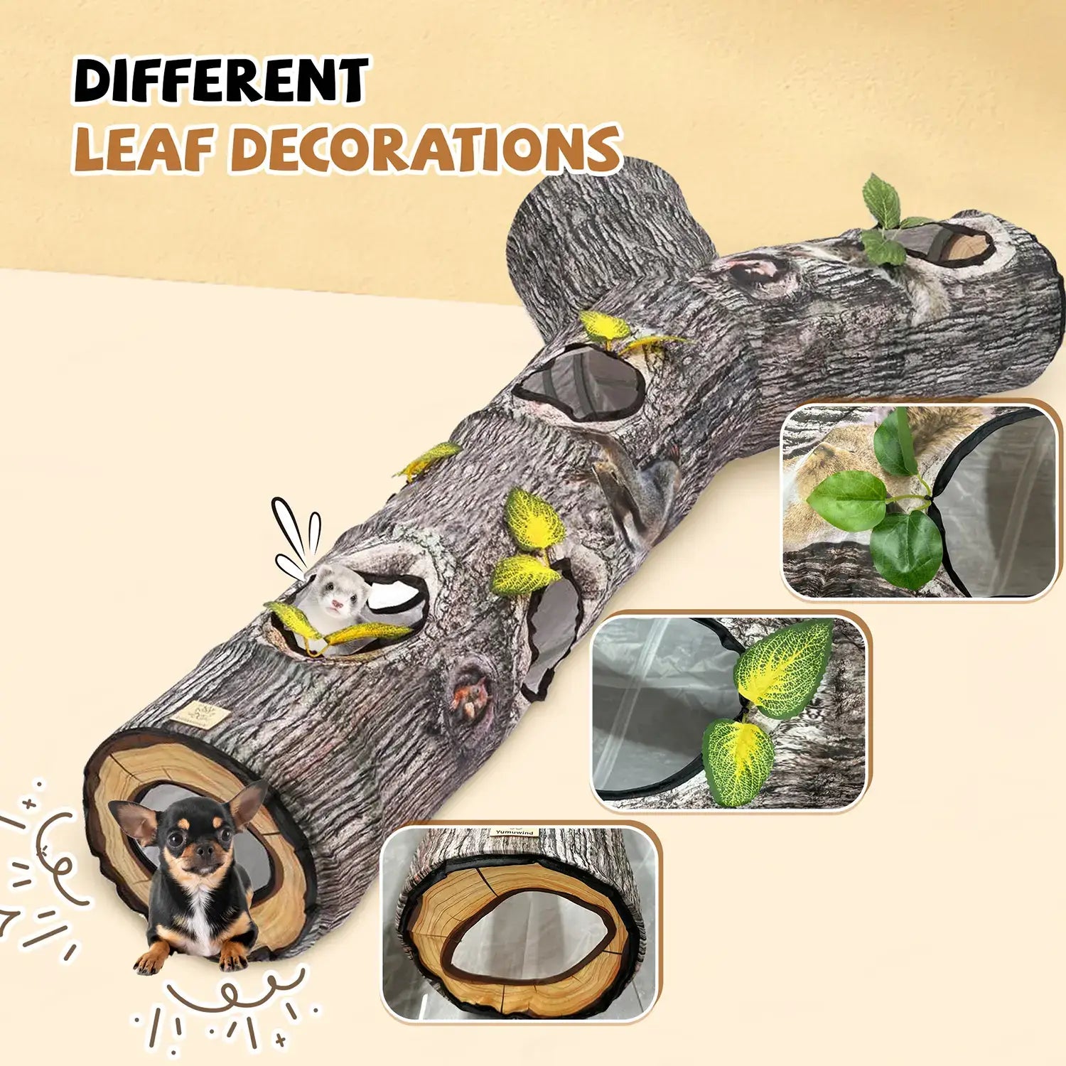 tree-hole-cat-tunnel-with-leaf-decorations-indoor-plants-safe-for-cats - Warmmore Inc.