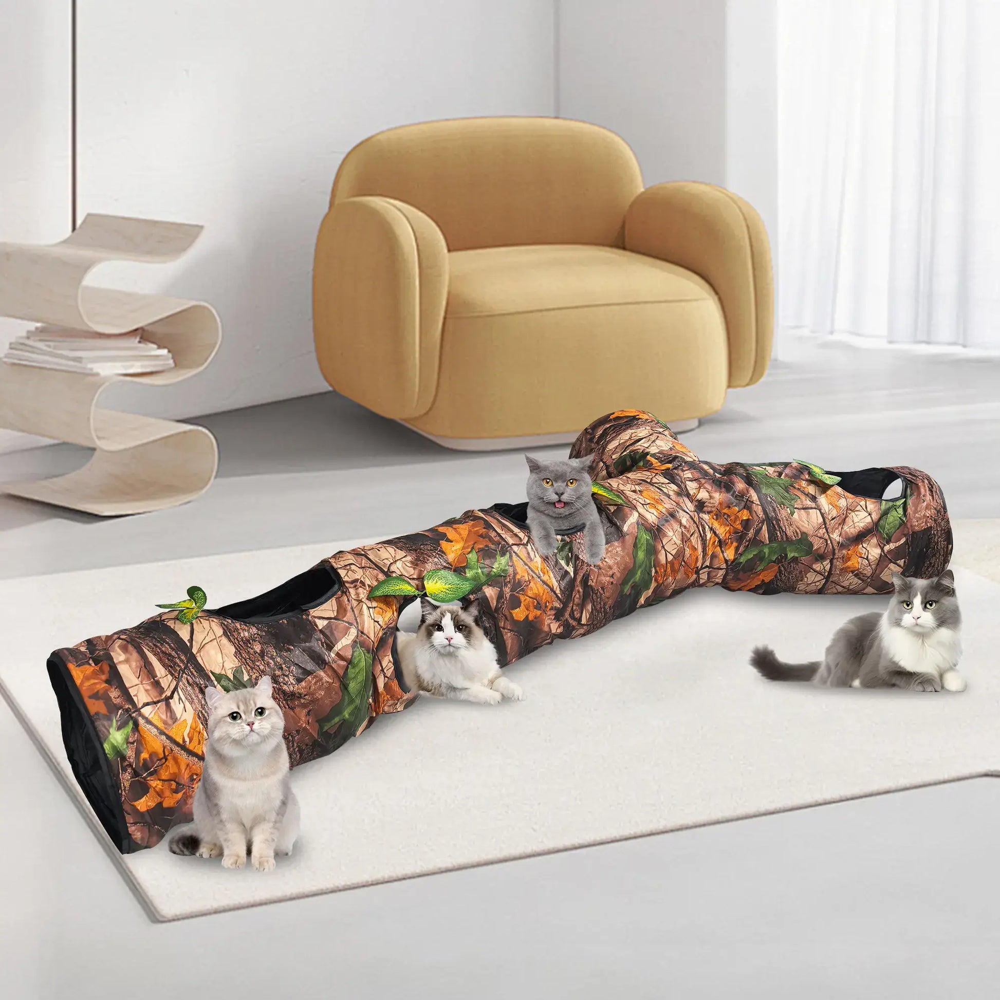 Warmmore camo cat tunnel for cat with multiple openings and playful cats indoors