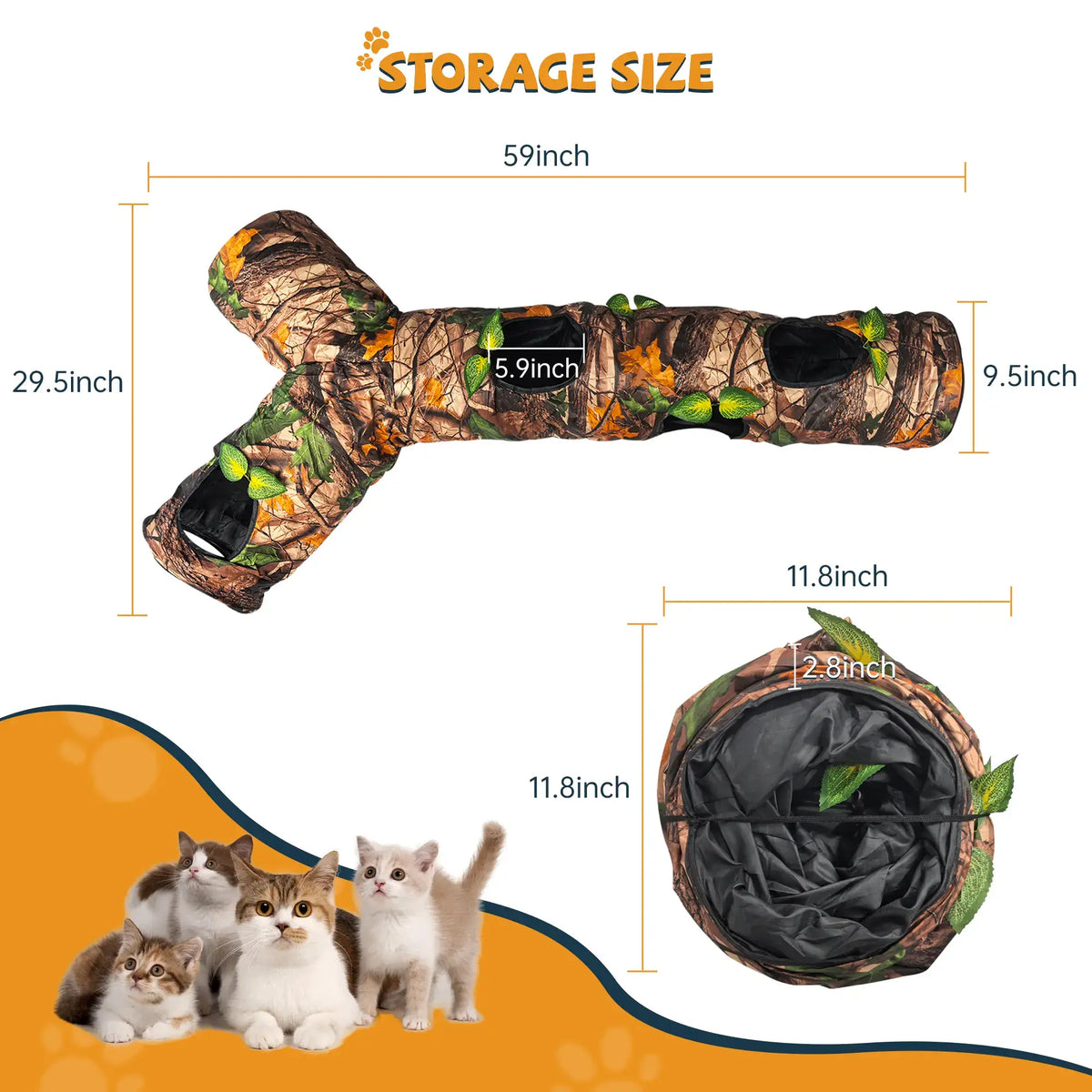 Warmmore camo cat tunnel for cat with three connected sections and multiple openings