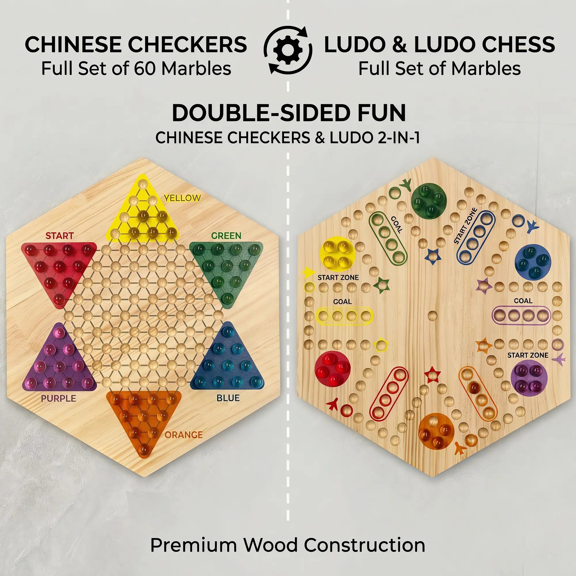 Wahoo board game side of the double-sided wooden marble game