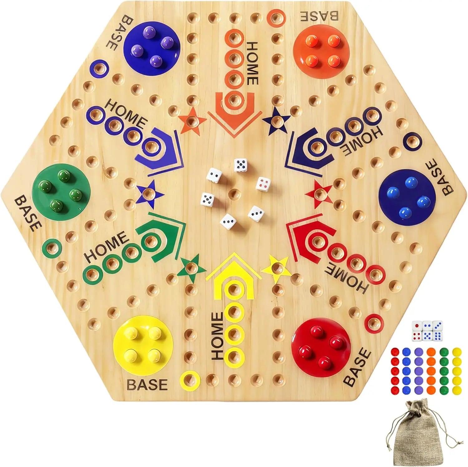 wooden-marble-board-game-hexagonal-colored-pieces - Warmmore Inc.