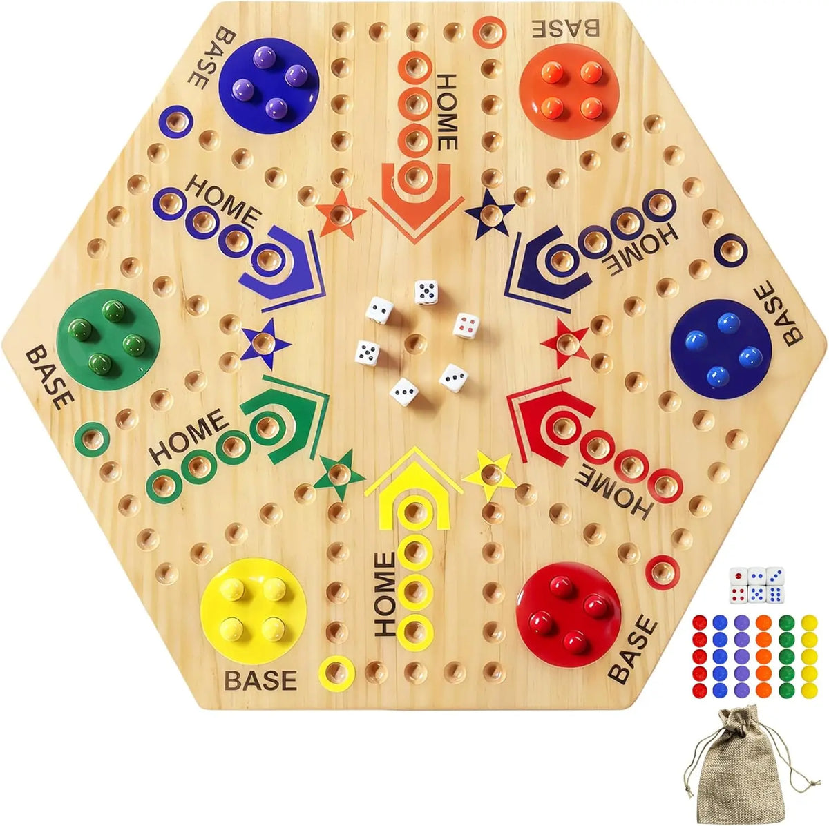 wooden-marble-board-game-hexagonal-colored-pieces - Warmmore Inc.