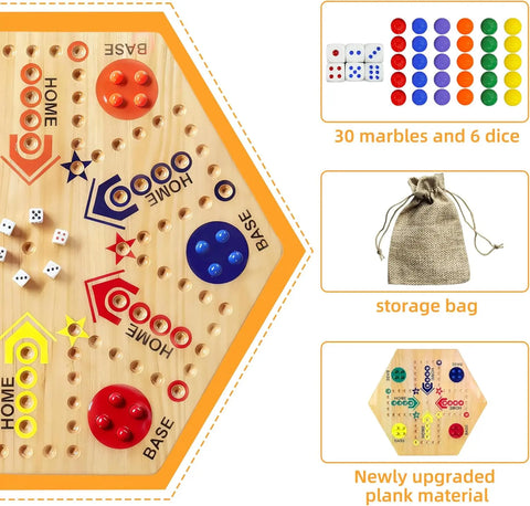 wooden-marble-board-game-includes-storage-bag-dice-marbles - Warmmore Inc.